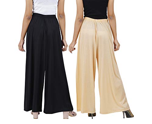 Image of Buy That Trendz Palazzo Pants for Women Cotton Rayon Elasticated Regular Fit Flared Wide Leg M to 6XL Pack of 2