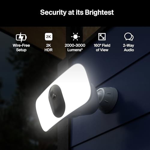 Image of Arlo Floodlight Security Camera + Extra Rechargeable Battery, Wireless Outdoor 2K No Wiring Pro 3, WiFi, Up to 3000 Lumens LED, Person & Vehicle Recognition, Package Detection, White