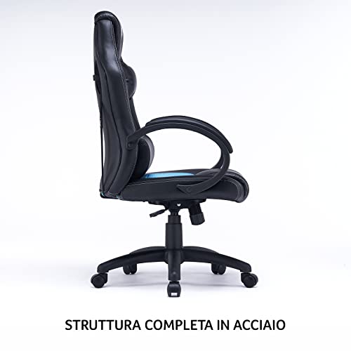 Predator Rift Essential Gaming Chair, Sedia ufficio, Cuscino Lombare, Testa rimovibile, Braccioli Regolabili, Movimento Schienale max 115 gradi, Telaio in acciaio, Tessuto Traspirante - Sedia gaming - Immagine 6