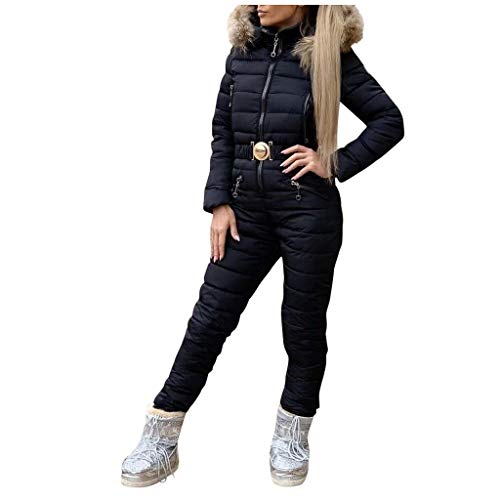 shamoluotuo Womens Winter Ski Sui Fur Collar Hooded Down Snowsuit Zipper Jumpsuit Warm