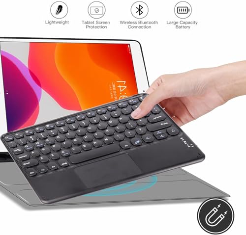 Image of FKU Rechargeable Bluetooth 5.0 Keyboard with Touchpad,78 Keys Ultra Slim Quiet Wireless Keyboard with Trackpad, Compatible Multimedia Keyboard for PC, Tablets, Smartphones, Laptops (Pink)