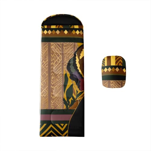 African Tribal Backpacking Afro Hair Exotic Sleeping Bag for Kids Ethnic Silhouette Boho Melanin Tribe Wearable Camping Blanket for Hiking Outdoor Travel Hunting Bohemian Batik Magic Sleep Bag
