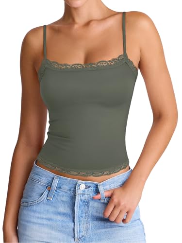 PINKMSTYLE Women's Adjustable Spaghetti Strap Lace Trim Cami Tunic