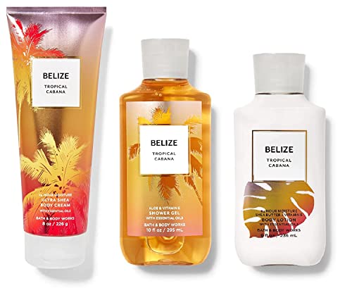 Belize Tropical Cabana - 3 Piece Bath and Body Works Gift Set - Belize Tropical Cabana Shower Gel, Shea Butter Body Lotion, Fine Fragrance Mist