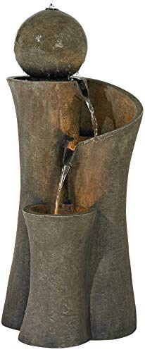 Sphere Curve 39 1/2" High Large Modern Zen Indoor Outdoor Decor Faux Stone Floor Fountain with Light LED Waterfall Cascading Water Feature for Outside Garden Patio Yard Backyard - John Timberland