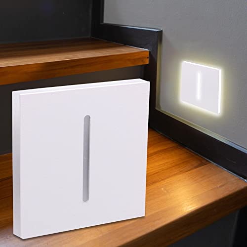 LongLife LED Treppenbeleuchtung 230V Treppenlicht eckig weiß - Unterteil Lichtfarbe: Warmweiß 3000K 1,5W Wandeinbauleuchte Stufenbeleuchtung Stufenlicht Wandleuchte Cover