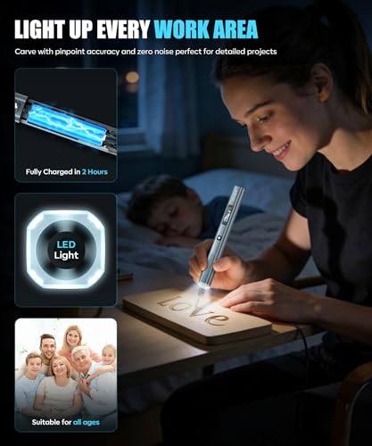 Image of Vanlgs Engraving Pen for Metal Wood Glass Plastic Gift for Teens, Grey Pro | Engraving Tool with LED Lights, 5 Variable Speed, Rechargeable 31Bits DIY Craft Kit fot Adults Beginners