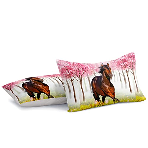 Lris Bedding Horse Comforter Set Cherry Blossom Bedding Set For Kids Boys Girls Teens Galloping Horse Comforter King Size Wild Animal Home Decor 1 Comforter 2 Pillowcase(Horse01,King) #TOP3