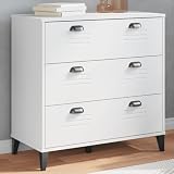 Weilusique Comò Viken in legno bianco, 80 x 40 x 80 cm, con 3 cassetti e 6 maniglie, armadio portaoggetti per soggiorno, ufficio, corridoio, cucina, con ampio spazio e piano superiore stabile