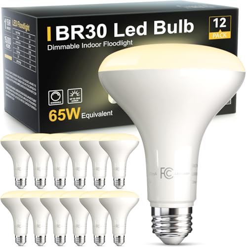 TJOY 12 Pack BR30 Led Bulb 65W Equivalent, Dimmable Flood Light Bulbs Indoor, E26 Base, 3000K Warm White, 9W, 800 LM, Recessed Lighting Bulbs for Ceiling, Recessed Can, Living Room and Kitchen