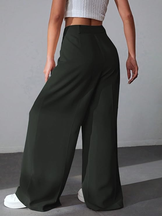 Image of GRECIILOOKS Women High Rise High Waist Trousers Flared Korean Style Formal Pants| Elegant Workwear for Office, College & Events (Available in Plus Size)