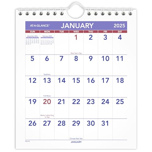Image of AT-A-GLANCE 2025 Wall Calendar, 6-1 /2 inch x 7-1 /2 inch, Mini, Unruled Blocks (PM52825)