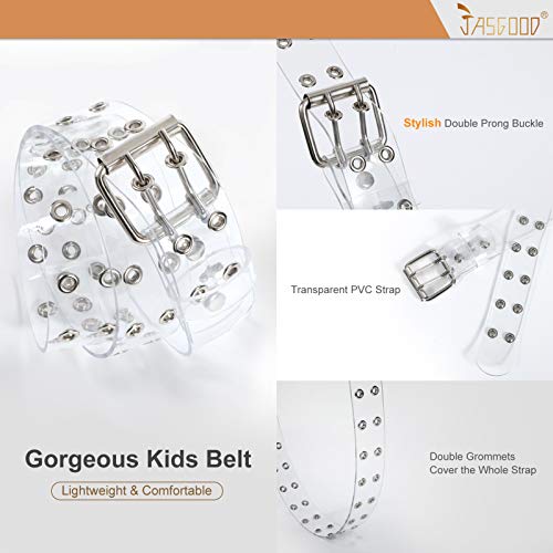 JASGOOD Kids Double Grommet Belt for Girls and Boys, PU Leather Kids Double Studded Holes Belt for Jeans Pants3