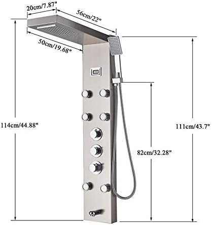 Shower Faucet Set Thermostatic Rain Shower Panel Body Massage Faucet Stainless Steel Column Shower Faucet Temperature Screen Digitizer, B,Br,1