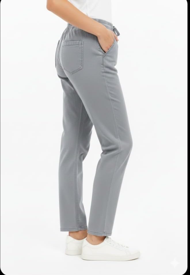 Image of Women Elastic Waist Denim Style Jeans ice Blue Colour
