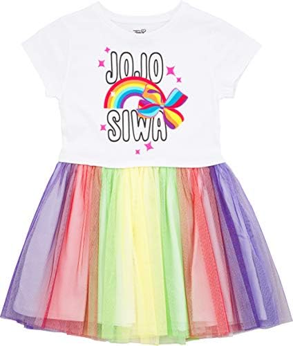 JoJo Siwa Girls' Tutu Dress with Tulle Skirt - Nickelodeon (L-10/12, Rainbow)