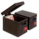 Tapetinel Brown Faux Leather 7-Inch Vinyl Record Storage Box 2 Pack – Holds 60 Records Each (120 Total), Stackable LP Organizer with Lids and Handles for Singles Collection