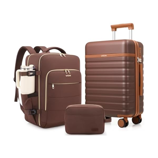 Luggage Sets 3 Piece, Carry On Luggage 20In With Spinner Wheels,PC Hardside Suitcase Set with TSA Lock,Durable Carry On Suitcase With Travel Backpack for Men (Dark Coffee, 3 piece set (BP/20inch))