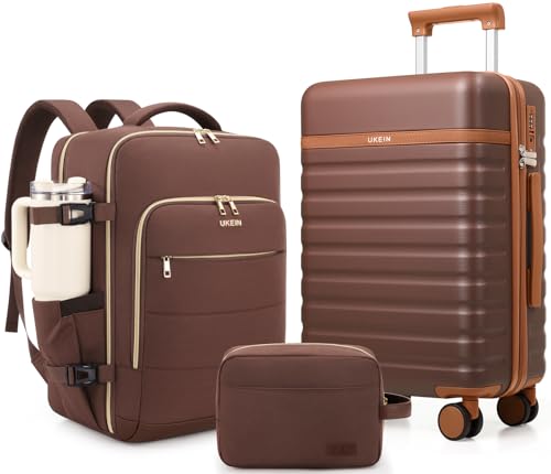 Image of Luggage Sets 3 Piece, Carry On Luggage 20In With Spinner Wheels,PC Hardside Suitcase Set with TSA Lock,Durable Carry On Suitcase With Travel Backpack for Men (Dark Coffee, 3 piece set (BP /20inch))
