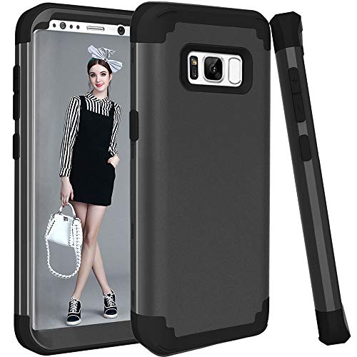 Phone Case for Samsung Galaxy S8 Plus Hard Cover Shockproof Soft Silicone Hybrid Three Layer Heavy Duty Protective Cell Accessories Glaxay S8plus S 8 8plus 8S Edge S8+ SM-G955U Cases Women Men Black