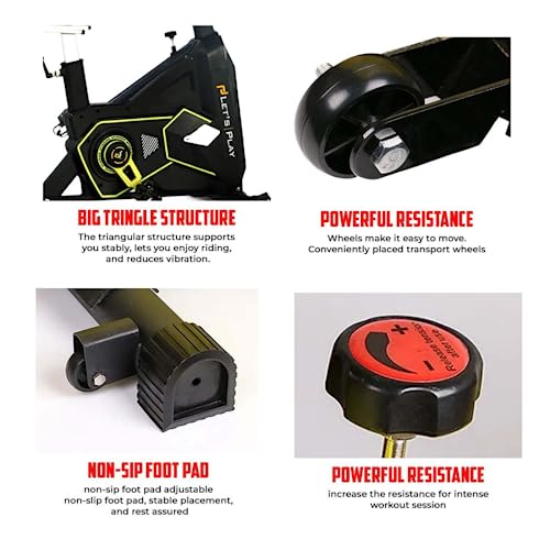 Image of LET'S PLAY SB-016 Commercial Spin Bike Exercise Cycle for Home Gym Fitness Workout Cardio Training, 25 KG Flywheel, 50 Level Adjustable Resistance, Silent Belt Drive, Heart Rate Sensor, 150KG User Weight Support [1 Year Warranty]