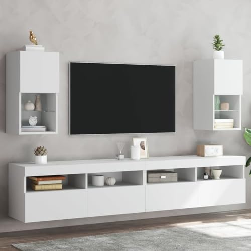 ShGaxin Mobili TV con Luci LED 2pz Bianchi 30,5x30x60 cm,Pareti Attrezzate,Mobili TV,Mobili TV Soggiorno,Mobili TV Moderno,Mobili TV Soggiorno Moderni-836988