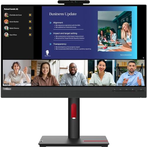 Image of Lenovo ThinkVision T24v-30 24 inch Class Webcam Full HD LCD Monitor - 16:9 - Raven Black
