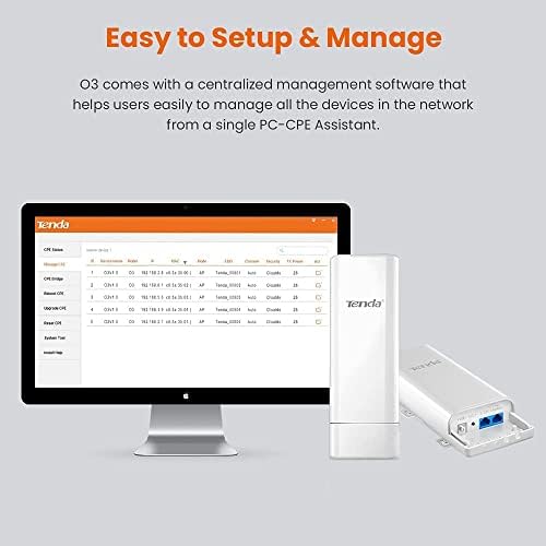 Tenda Outdoor Access Point Wi-Fi 2.4GHz 11N 150Mbps, 2 * 10 / 100Mbps Ethernet Port, Passive PoE, -30  ~ 60 , IP64 Waterproof Enclosure, 6000V Lightning Protection(O3)
