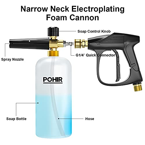 Pohir Pressure Washer Gun With Foam Cannon Kit, Car Wash Foam Short Gun With 1/4 Inch Quick Connector, Short Wand Pressure Washer Gun 3400 Psi, Microfiber Applicator Foam, Car Washing Sponge Mitts #TOP5