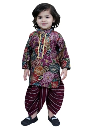 Image of BownBee Ethnic Wear Cotton Kurta Dhoti Traditional Dress Set for Baby Boys, Front Open with Dori Pattern, Full Sleeves, and Round neck, Ideal for All Festivals