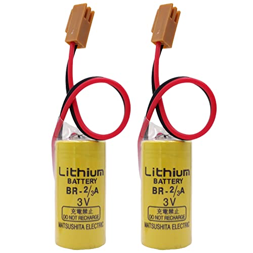 LITKEQ (Pack of 2) BR-2/3A 3V BR17335 PLC Lithium Battery 1600mAh for Fanuc A98L-0031-0006 System Battery,Industrial Backup Replacement Lithium Battery