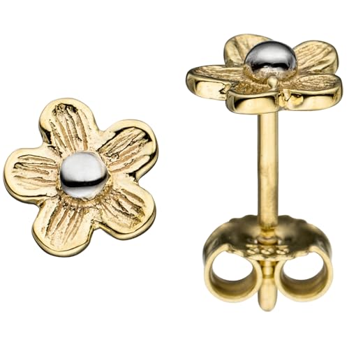 Jobo Damen-Ohrstecker Blume aus 8 Karat 333 Gold Bicolor