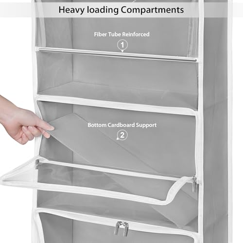 Image of Univivi Hanging Yarn Storage Organizer with 5 Zipper Closure Compartments, Large Capacity Knitting Organizer Storage, Over the Door Hanging Yarn Holder for Knitting Needles, Crochet Hooks (Light Grey)