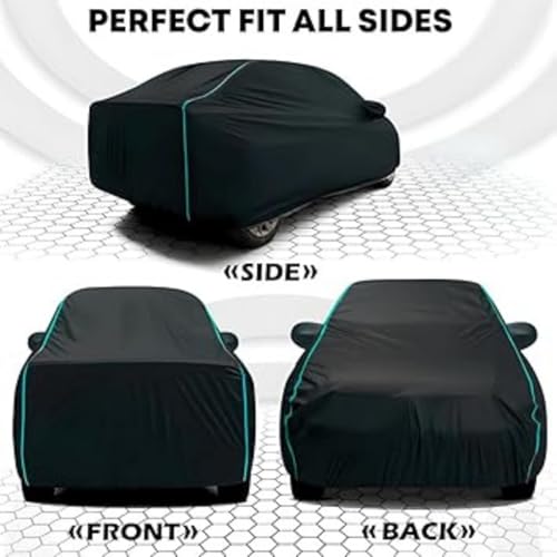 Image of Waterproof Car Body Cover for Hyundai Venue (2015-2026) with Mirror Pocket, UV Protection, Buckle Belt, 100% Water-Resistant (Black)