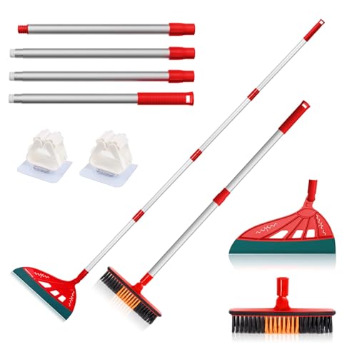 Image of Air Broom, Household Magic Silicone Broom Sweeper, Adjustable Air Broom with Extra-Long Stainless Steel Handle, Multifunction Fixed Squeegee for Floor, Glass, and Tile (Red)