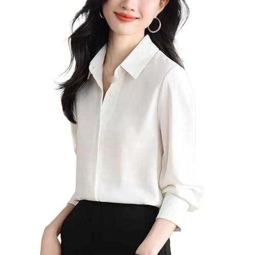 Chemise en mousseline de soie blanche pour femme, coupe droite élégante à manches longues.