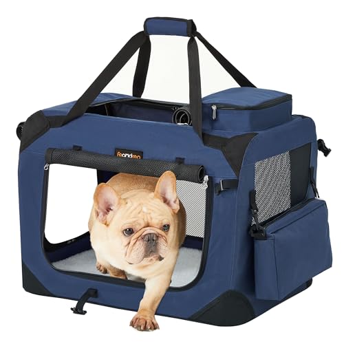 FEANDREA Hundebox, Transportbox, faltbar, 60 x 40 x 40 cm, dunkelblau PDC60Z