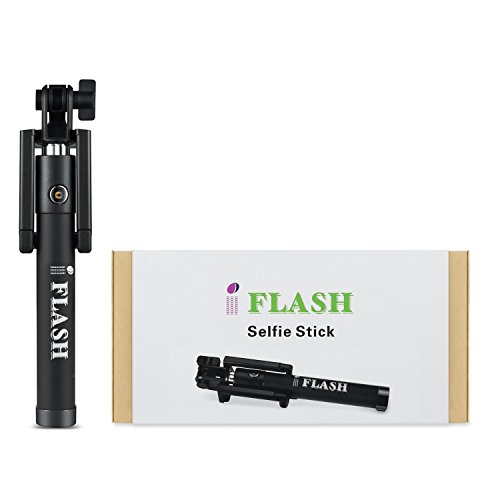 iFlash Selfie Stick - Perfectday Foldable Extendable Bluetooth Selfie Stick with Built-in Remote Shutter for iPhone 6s, 6, 6 Plus, 5, 5s, 5c - Black (Wireless/Bluetooth Model)
