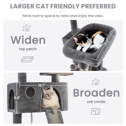 Image of SHA CERLIN 65in Larger Cat Tree Tower Condo for Indoor Kitties /Multi-Level Furniture Activity Center with Wide Base /Cozy Plush Cat Perches /Baskets /Sisal Scratching Posts and Hammock /Grey