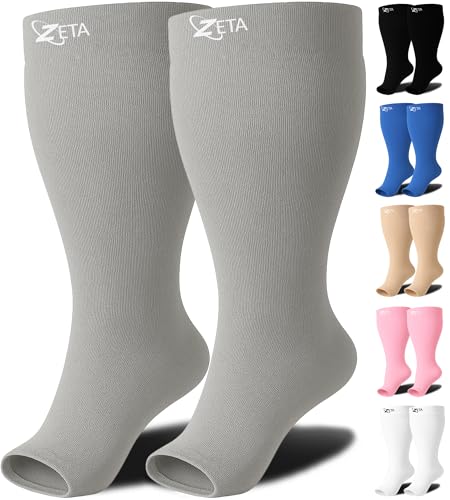 Image of Zeta Wear Plus Size Compression Socks for Women and Men, Wide Calf Knee-High 15-19 mmHg Graduated Support, Easy-On Cuff, Fits Calves to 26 inch / 66 cm