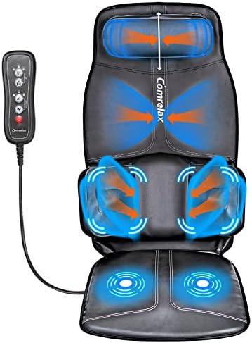 Back-Massager with Compression and Vibration Massage, Massage Chair Pad for Home Office Use, Height-Adjustable Seat Massager Cushion for Neck Back Waist Hips, 3 Modes & 3 Intensities, Soft Leather