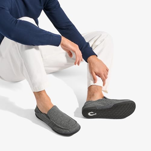Image of OluKai Moloa Hulu Men's Wool-Blend Slippers, Soft & Heathered Knit Slip On Shoes, Suede Leather Foxing, Drop-In Heel Design