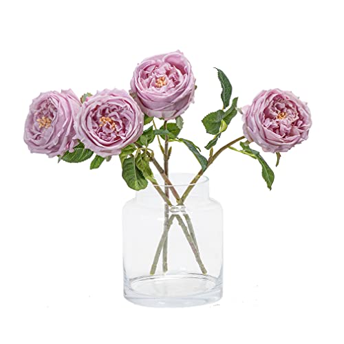 DUYONE Fake Flowers for Decoration Home Decor Artificial Flowers Austin Rose Peony Latex Fake Flower Living Room Decoration Vivid Pink Roses Peonies (Light Purple 4pcs)