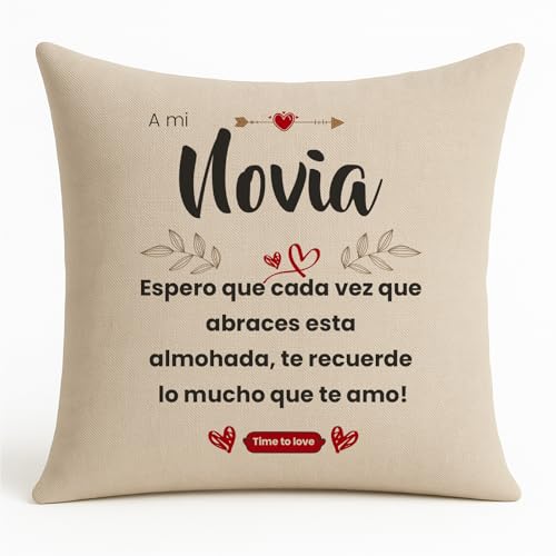 Kembilove® Funda de Cojín Novia 40x40 cm | Regalo Romántico para Novia | Cojín con Frase Te Amo | Decoración para Parejas | Funda Almohadón Lino Lavable | Idea San Valentín Cumpleaños Amor