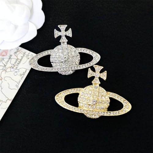 Image of Dreuyet Saturn Planet Brooch Pin for Women Ladies Dainty Rhinestone Star Lapel Pin Cubic Zirconia with Crystal Planet Brooch Fashion Dress Accessories Jewelry for Suit Clothing Jackets Badges