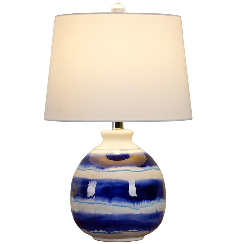 Lampada da tavolo Coastal Home Decor con paralume in tessuto, moderna lampada in ceramica blu e bianca per soggiorno, lampada da comodino bianca da 54 cm per camera da letto
