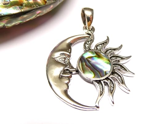 Pendentif en argent sterling soleil lune en nacre d'ormeau véritable - 2