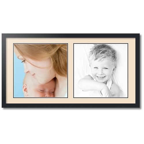 ArtToFrames Collage Photo Frame Double Mat with 2 - 15x15 Openings and Satin Black Frame