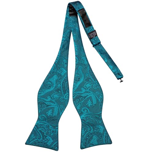 Image of Dubulle Self Tie Bow Ties and Lapel Pin for Men Paisley Solid Mens Bowtie and Handkerchief Cufflinks Set Wedding