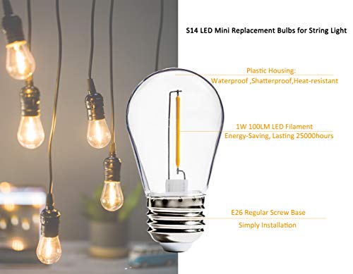 24 Pack LED S14 Replacement Light Bulbs, FLSNT Shatterproof Waterproof 1W Outdoor String Light Bulbs,E26 Regular Base,2200K Warm White,100LM,CRI80,Non-Dimmable - Thumbnail 2